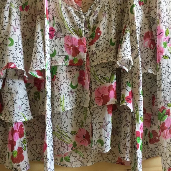 Zara Ruffled Star Floral Tie-Neck L/S Blouse M - Picture 6 of 8